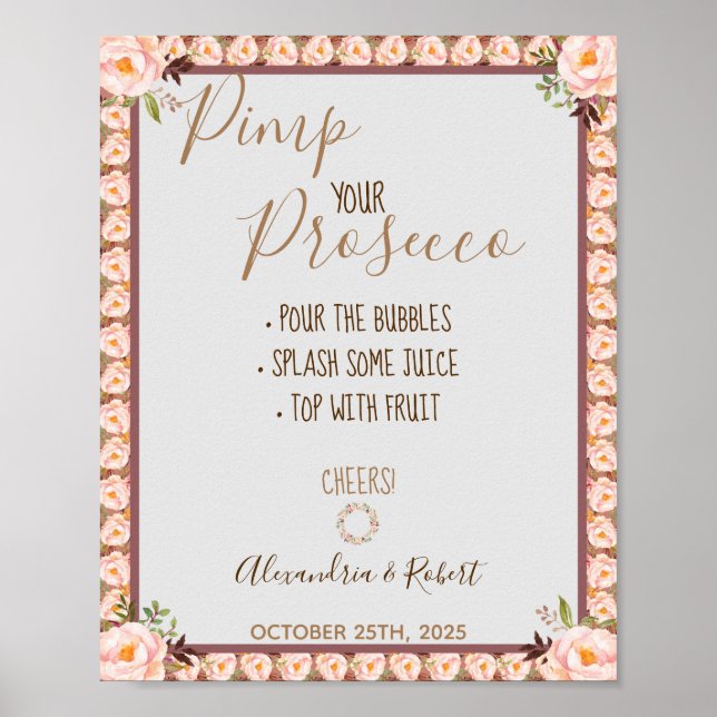 Affiche Personnalisez votre cadre de mariage floral rose P (Devant)