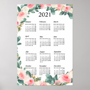 Affiche Personnalisierbar Kalender 2021 Floral