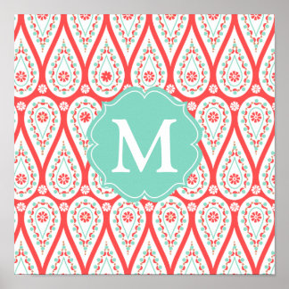 Affiche Personnalized moderne Damask Coral Paisley