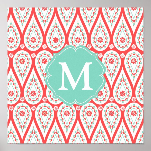 Affiche Personnalized moderne Damask Coral Paisley (Devant)
