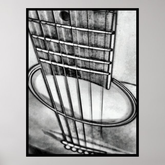 Affiche Perspective guitare acoustique Chaînes Bordure noi (Devant)