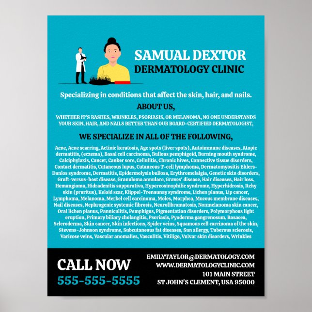 Affiche Perte de cheveux, dermatologue, Clinique de dermat (Devant)