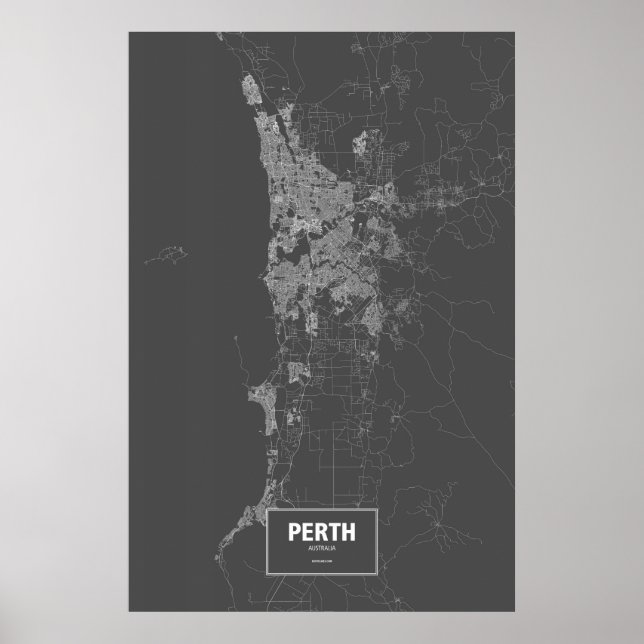 Affiche Perth, Australie (blanc sur noir) (Devant)