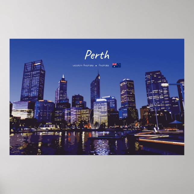 Affiche Perth, Australie - Ciel de la ville la nuit (Devant)