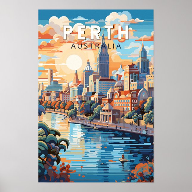 Affiche Perth Australie Voyage Art Vintage (Devant)