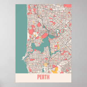 Affiche Perth - Plan de la ville de Chalk Australie