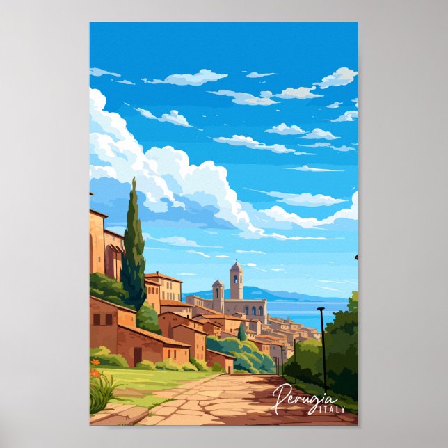 Affiche Perugia Italie Art Voyage Illustration Vintage (Devant)
