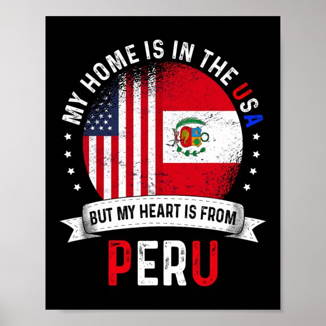 Affiche Peruvian American Patriot Heart Is From Peru Flag  (Devant)