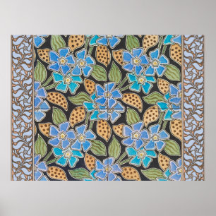 Affiche Pervenche bleue ornée Art Nouveau classique floral