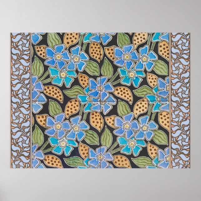 Affiche Pervenche bleue ornée Art Nouveau classique floral (Devant)