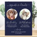 Affiche Pet Chien Mariage Signature Boissons Photo Marine<br><div class="desc">Boissons Signature ! Calligraphie simple mais élégante, cette enseigne signature bar à boissons propose deux cocktails "the Bride" et "the Groom", personnalisés avec vos boissons de choix. Customisez ce panneau de mariage élégant avec votre photo d'animal de compagnie préférée, photo de chien, photo de fiançailles ou photos de couple, noms...</div>