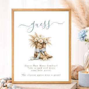 Affiche Pet Cowboy Bottes Fête Prénatale Bébé Devine Combi