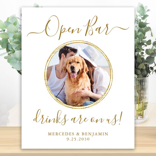 Affiche Pet Dog Mariage Open Bar Boissons d'or personnalis (Créateur téléchargé)