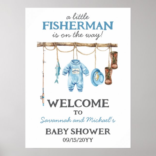 Affiche Pet Pêcheur Baby Shower Bienvenue (Devant)