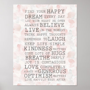 Affiche Pétales de rose rose clair inspirantes positives