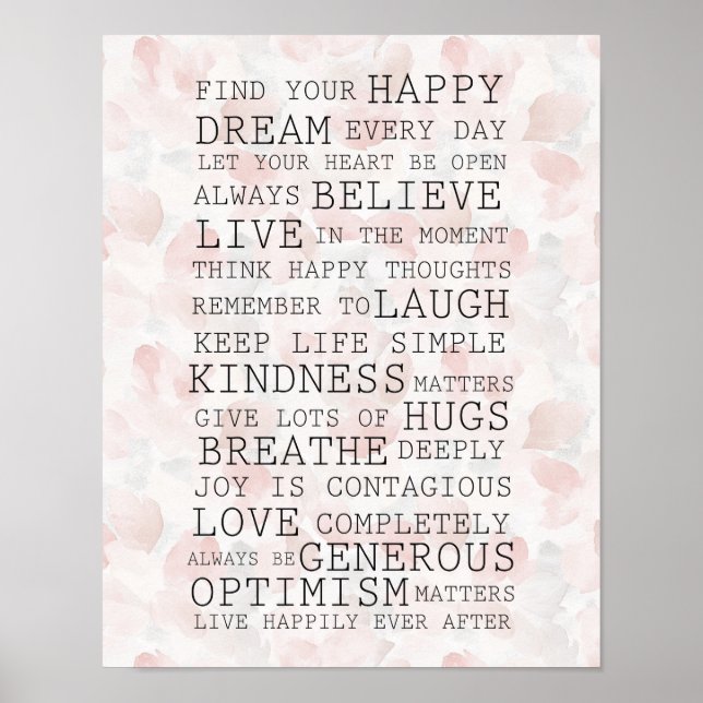Affiche Pétales de rose rose clair inspirantes positives (Devant)