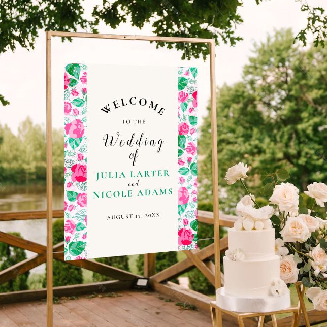 Affiche Pétales de rose vert rose Fleurs Jardin Mariage (Créateur téléchargé)