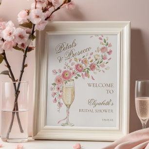 Affiche Pétales Élégants et Prosecco Floral Welcome