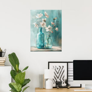 Affiche Pétales et porcelaine : Vase Rose fermier Aquarell