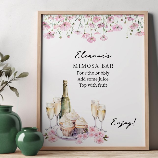 Affiche Pétales et Prosecco Cava et Cupcakes Mimosa Bar (Mimosa Bar Sign from Cupcakes and Cava Bridal Shower Collection by Darling & May)