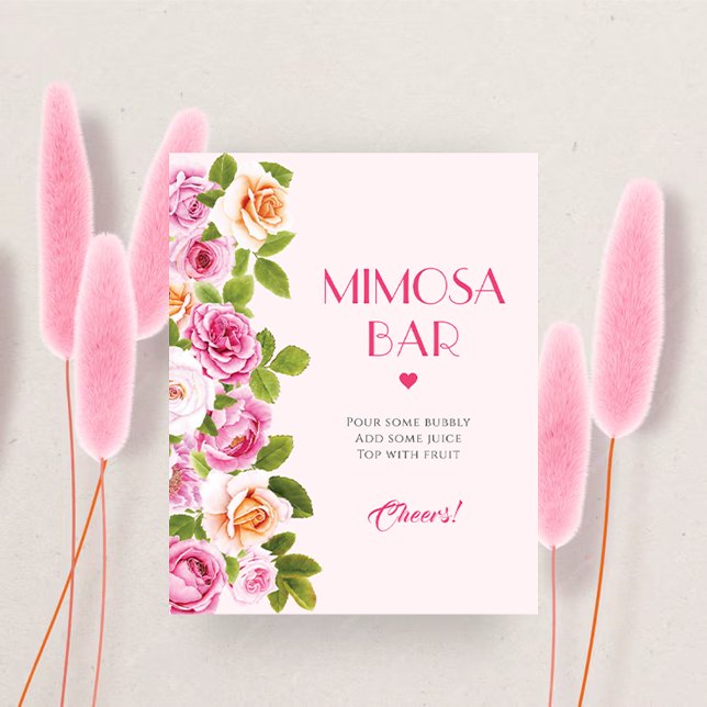 Affiche Pétales et Prosecco floral rose Mimosa Bar (Petals and Prosecco pink floral Mimosa Bar Poster)