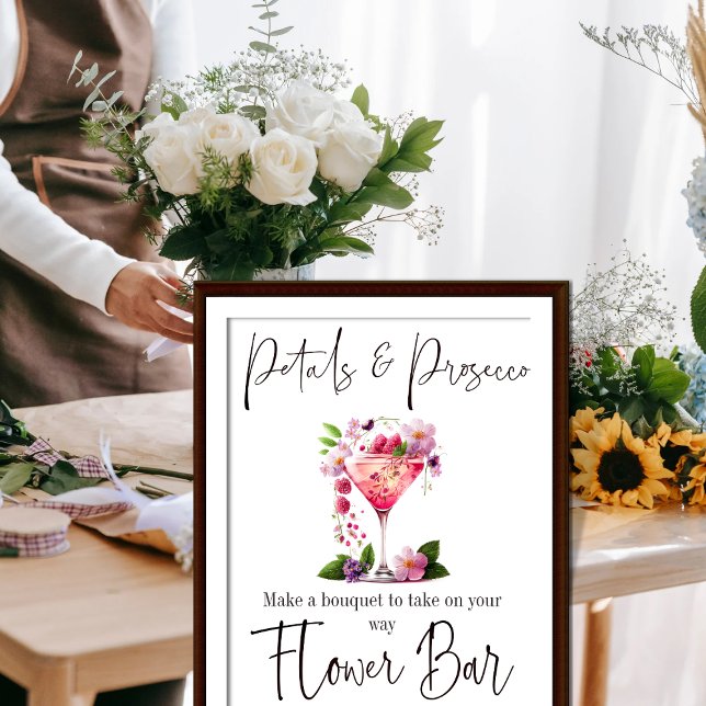 Affiche Pétales et prosecco Rose Fête de mariage Fleur Bar (Créateur téléchargé)