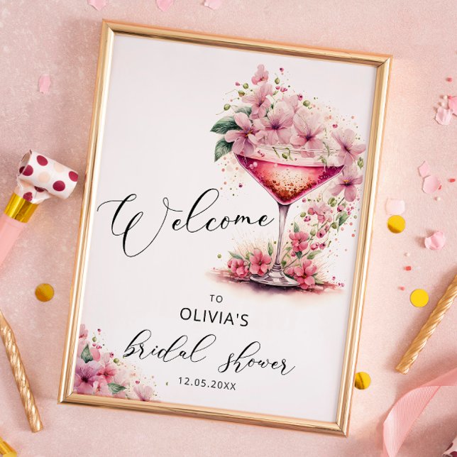 Affiche Pétales et Prosecco Rose Floral Bridal Bienvenue (Créateur téléchargé)