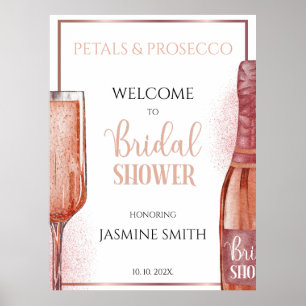 Affiche Pétales et Prosecco Rose Gold Accueil de Mariage