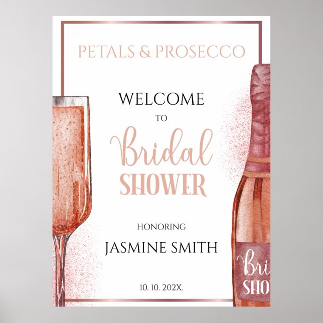 Affiche Pétales et Prosecco Rose Gold Accueil de Mariée (Devant)
