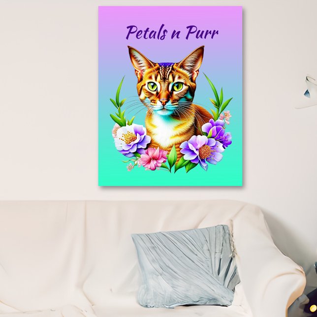 Affiche Pétales et Purr Cute Chat et jolies Fleurs (Créateur téléchargé)
