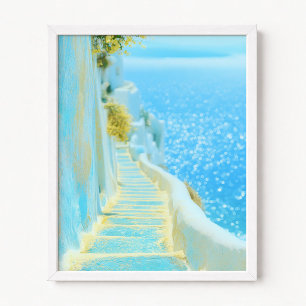 Affiche Pétales jaunes sur illustration d'escalier