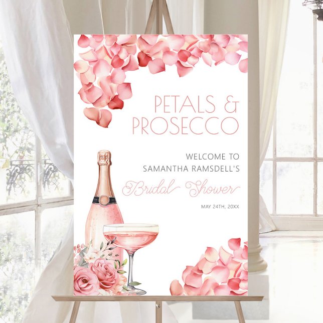 Affiche Pétales & Procuco Rose Fête des mariées florale 24 (Petals & Prosecco Rose Floral Bridal Shower 24x36 Poster)