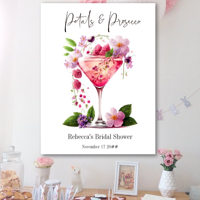 Affiche Pétales & Prosecco Rose Floral Fête de Mariage (Créateur téléchargé)