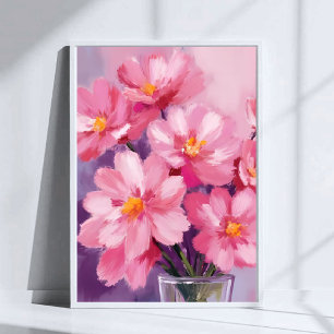 Affiche Pétales roses en fleurs   Peinture de fleurs à l'a