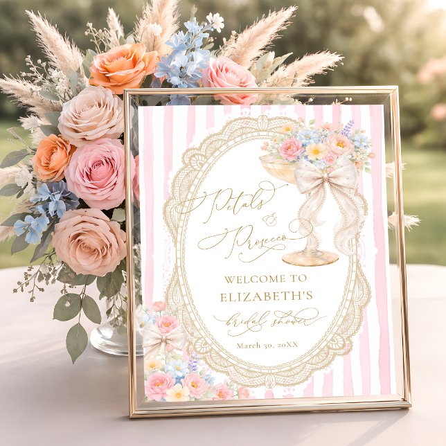 Affiche Petals and Prosecco Bow Bridal Shower Welcome (Créateur téléchargé)