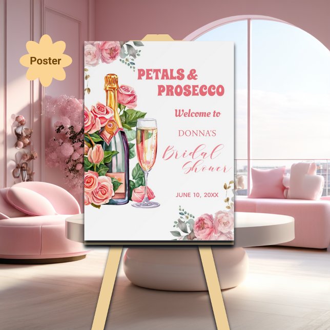 Affiche Petals et Prosecco Bottle et Fête des mariées Rose (Créateur téléchargé)
