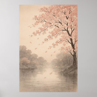 Affiche Petals on the River Springtime Serenity