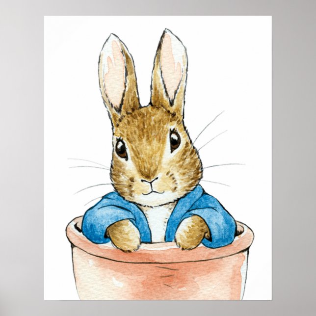 Affiche Peter le lapin assis en pot Plante (Devant)