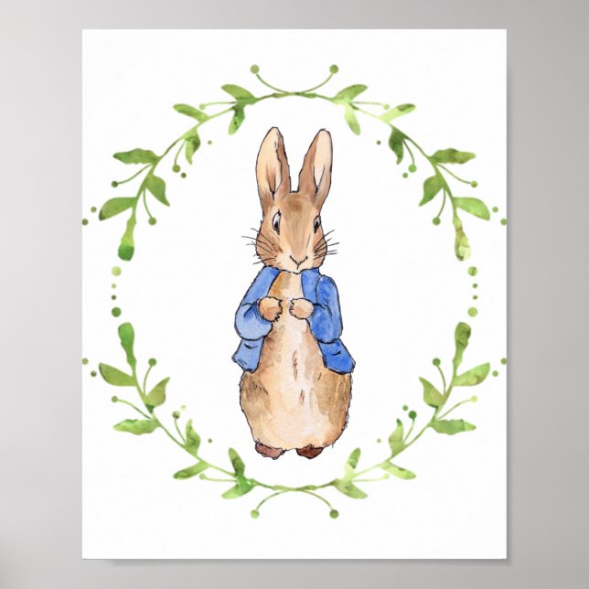 Affiche Peter le lapin avec une couronne de feuilles verte (Devant)