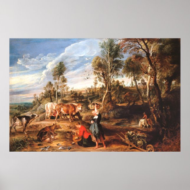 Affiche Peter Paul Rubens Milkmaips avec du bétail sur une (Devant)