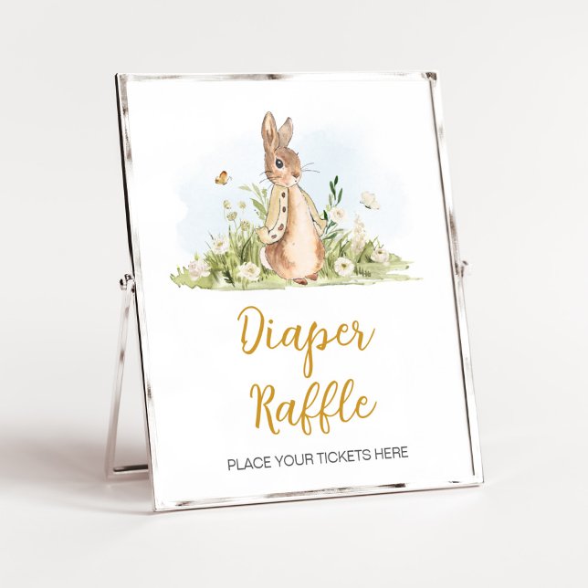 Affiche Peter Rabbit Baby shower Déchets Raffle (Rabbit Gender Neutral Baby Shower Diaper Raffle Sign)