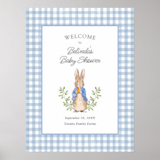 Affiche Peter Rabbit Blue Gingham Baby Shower Welcome
