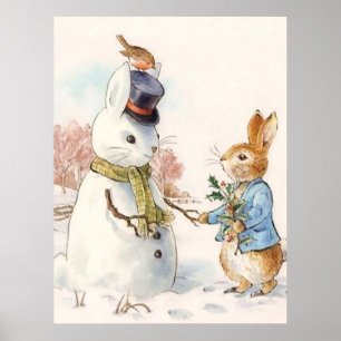 Affiche Peter Rabbit et le Snowman par Beatrix Potter