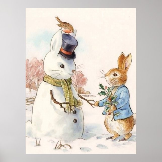 Affiche Peter Rabbit et le Snowman par Beatrix Potter (Devant)