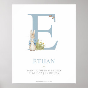 Affiche Peter Rabbit   Lettre personnalisée E