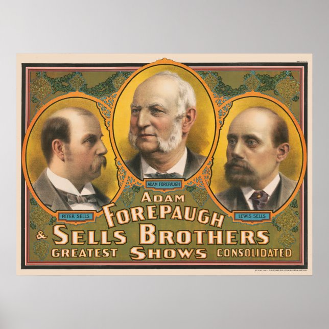 Affiche Peter Sells, Adam Forepaugh Et Lewis Sells (Devant)