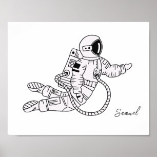 Affiche Petit astronaute à main noire et blanche