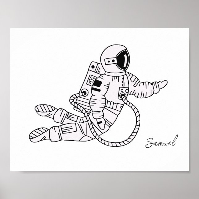 Affiche Petit astronaute à main noire et blanche (Devant)