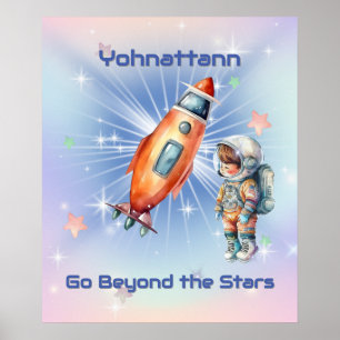 Affiche Petit Astronaute Mignon avec Fusée