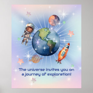 Affiche Petit Astronaute Mignon dans l'Espace